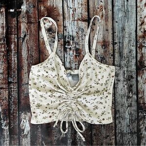 Tilly’s Sky & Sparrow Floral Cream Ruched Women's Tank Top